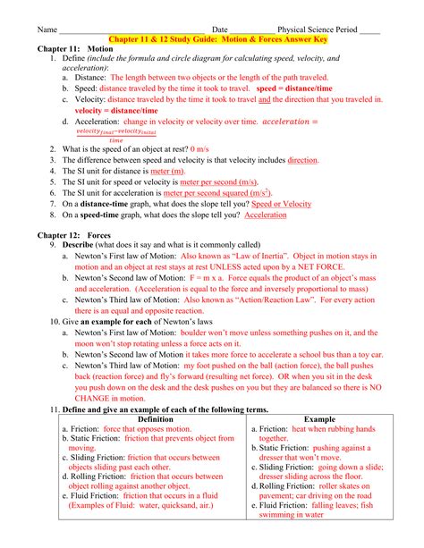chapter  study guide answer key physical science study poster