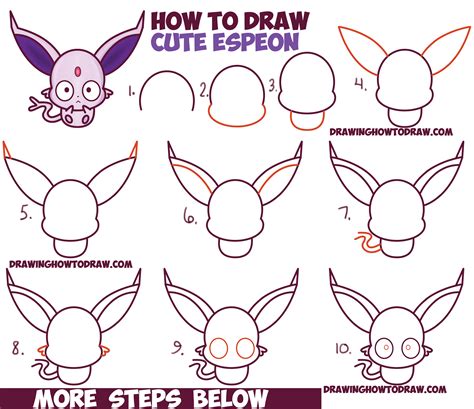 How To Draw Cute Kawaii Chibi Espeon From Pokemon Easy