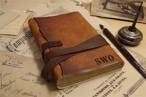 chestnut brown leather journal romantic notebook diary  vintage