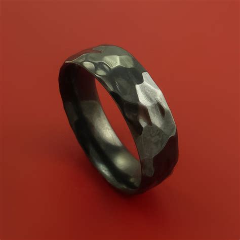 Black Zirconium Ring Style Rock Hammer Finish Band Fashion Ring Made To
