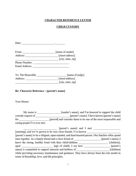 character reference letter  court child custody samples