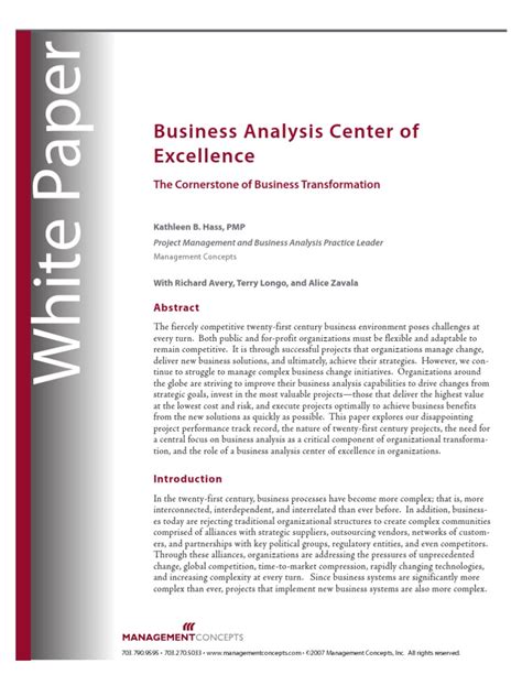 white paper business analysis center  excellence