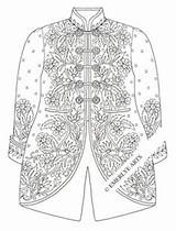 Coloring Pages Embroidered Jacket Pattern Printable Adult Jacobean sketch template