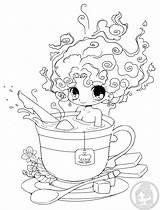 Coloring Pages Kawaii Girl Yampuff Tea Chibi Stamps Stuff Color Anime Digi Lineart Cool Cup Print Coloriage Colouring Kids Girls sketch template
