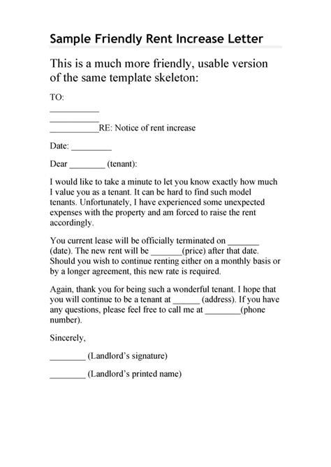 rent increase letter templates addictionary