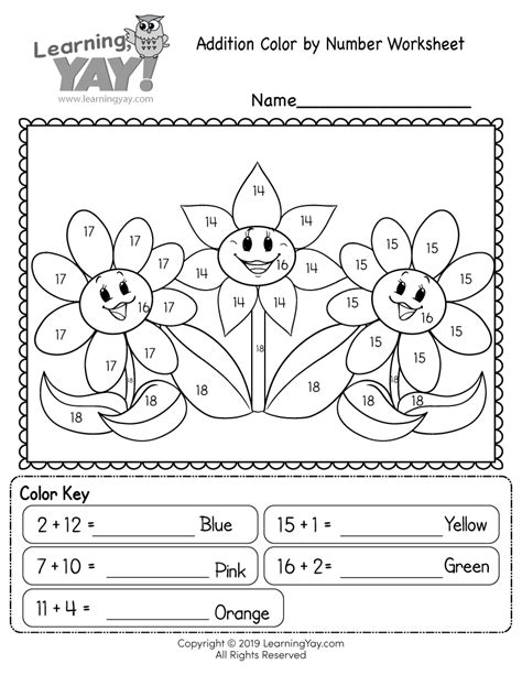 kindergarten addition coloring worksheets worksheet