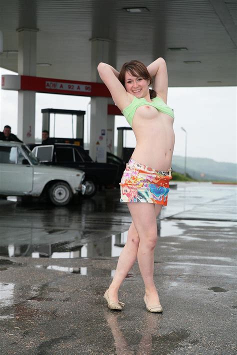 two patite russian teens flashes boobs and hairy pussy at gas station russian sexy girls