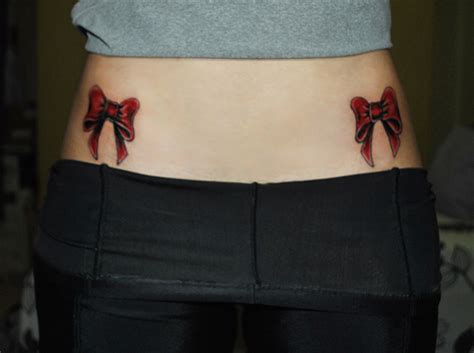 Cute Lower Back Tattoo Two Red Ribbons Cool Tattoos Online