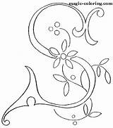Coloring Flowered Magic Monogram Letter Embroidery sketch template