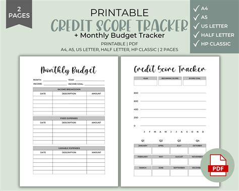 credit score tracker printable budget tracker credit etsy budget