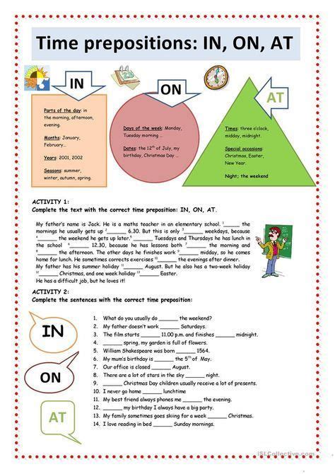 time prepositions    worksheet  esl printable worksheets