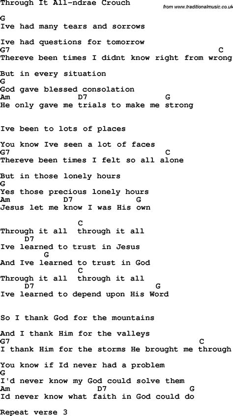 country southern  bluegrass gospel song    andrae crouch lyrics  chords