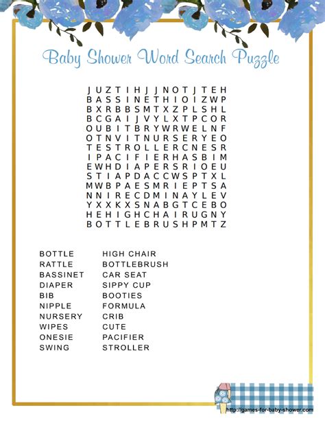 printable baby shower word search puzzle game