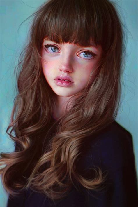 Art Blue Eyes Brown Hair Girl Realistic Image 4558706 By