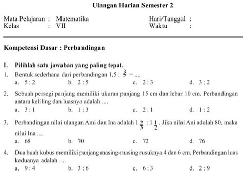 soal ulangan matematika kelas 7 perbandingan spinfasr