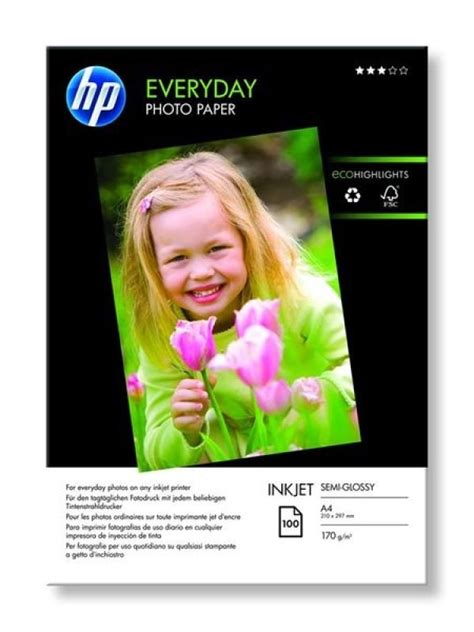 Hp A4 Everyday Semi Gloss Photo Paper 100 Sheets