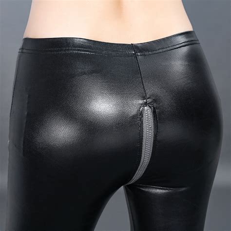 lady fashion back zipper leggings fashion front zipper ripped leather