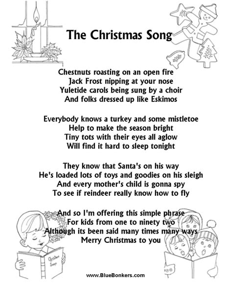 christmas song lyrics printable  printable calendar
