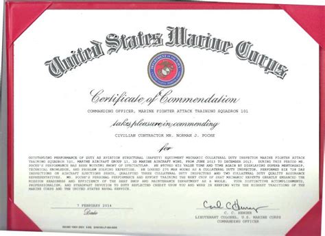 certificate  appreciation usmc toha  officer promotion