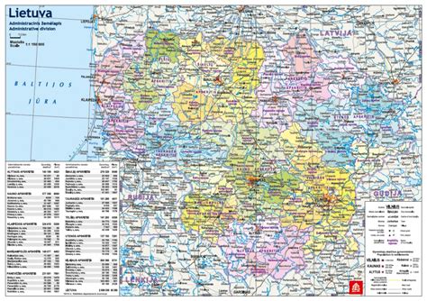 lietuvas administrativa  fiziogeografiska karte  formata jana seta
