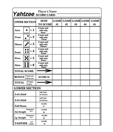 sample yahtzee score sheet   documents   xls