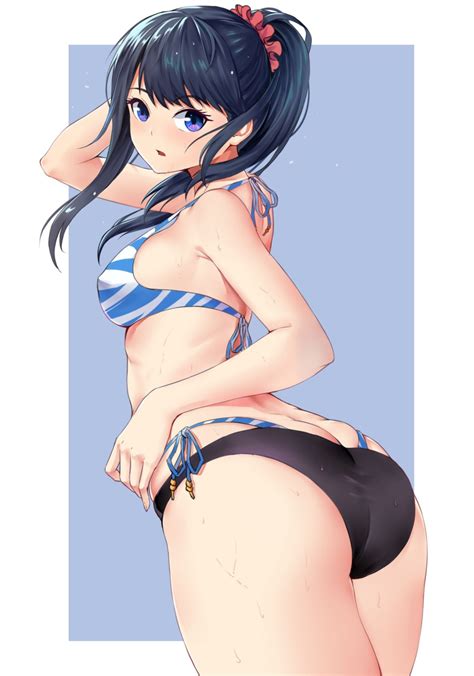 rule 34 1girl ass bare shoulders bikini black hair blue