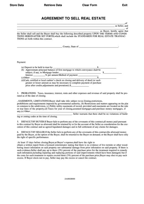agreement  sell real estate template printable