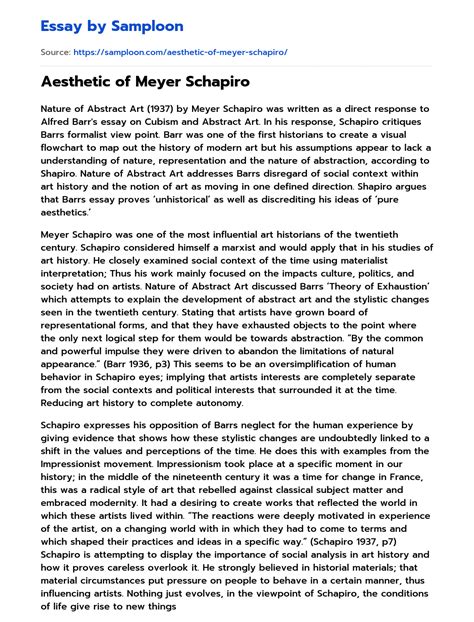 ≫ aesthetic of meyer schapiro free essay sample on