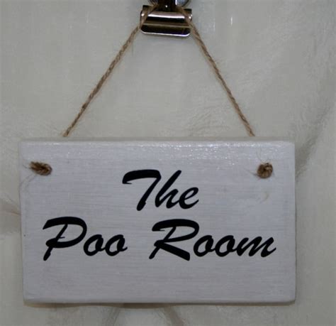 bathroom  poo room wood hanging sign indoor wall shelf door