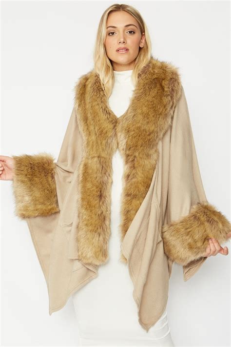 knitted luxury faux fur cape