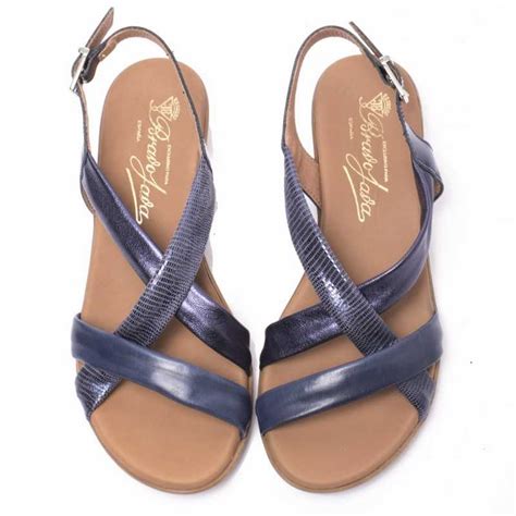 blue leather flat sandals