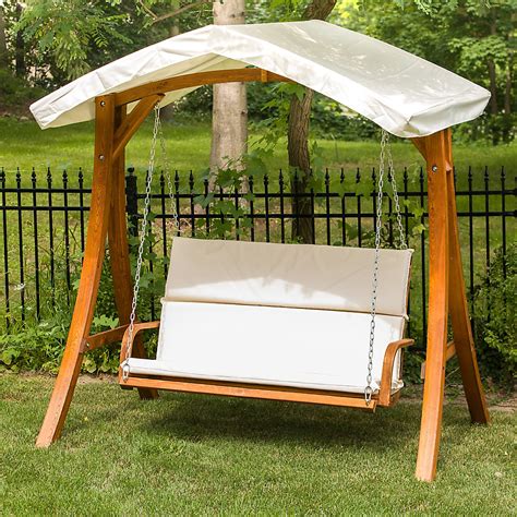 leisure season wooden patio swing seater  canopy  home depot canada