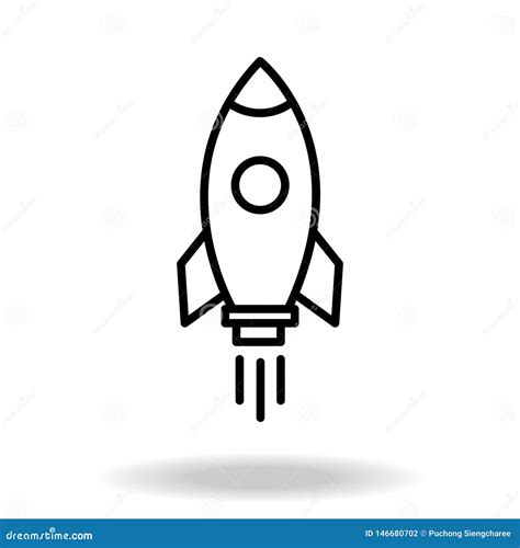 outline rocket ship  fire isolated  white flat  icon