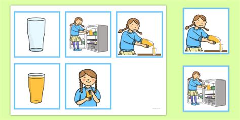 step sequencing cards pouring juice teacher