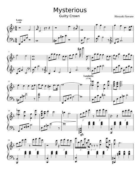 Guilty Crown Mysterious Sheet Music For Piano Download Free In Pdf