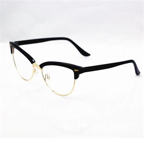 women s half rim cat eye eyewear frames metal rivet optical glasses