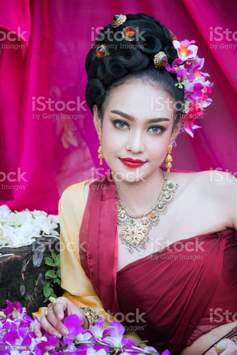 Beautiful Thai Girl In Traditional Dress Costume In Choeng Tha As Thai