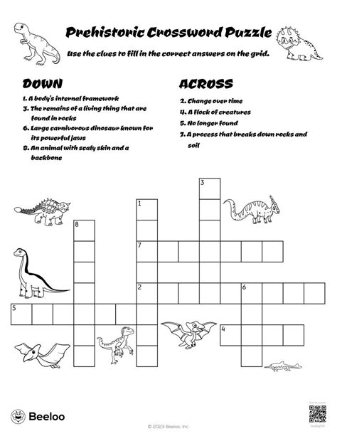 dinosaur themed crossword puzzles beeloo printables