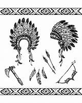 Native American Coloring Symbols Pages Adult Americans Indian Adults Printable Indians Feather Axe Hat Cherokee Arrows Archer Source 123rf Color sketch template