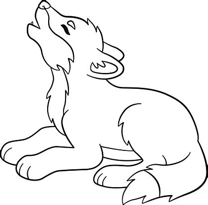 coloring pages  cute baby wolf howls stock illustration