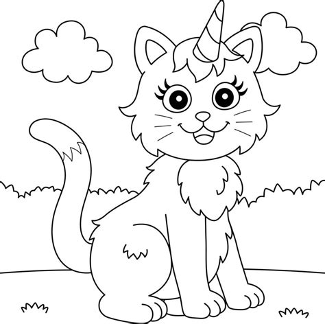 cat unicorn coloring page  kids  vector art  vecteezy
