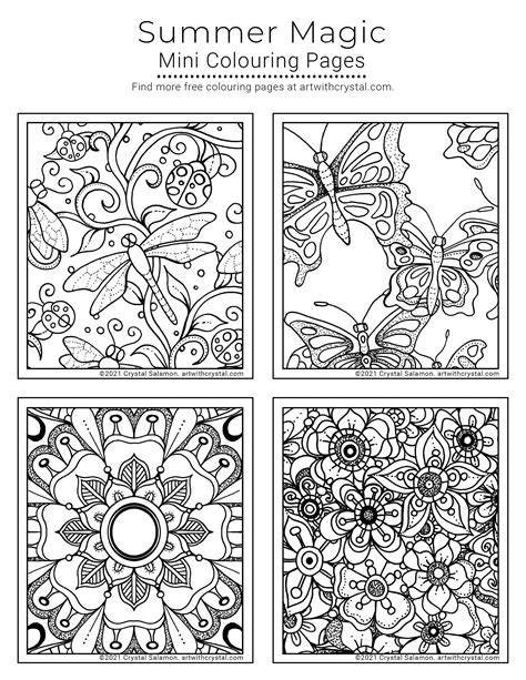 mini coloring pages  adults  kids summer magic