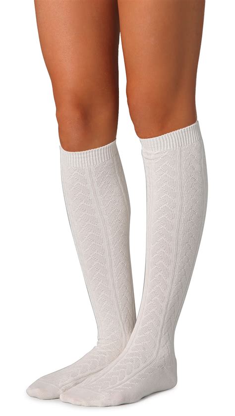 lyst falke striggings cable knit knee high socks grey  white