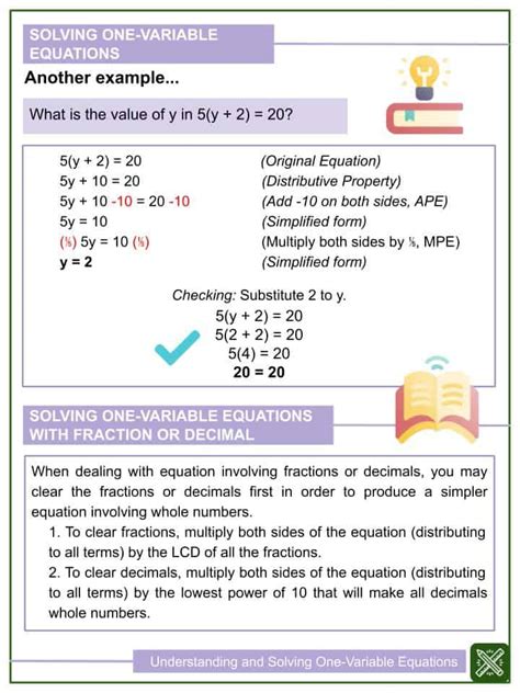 understanding  solving  variable equations  grade worksheets
