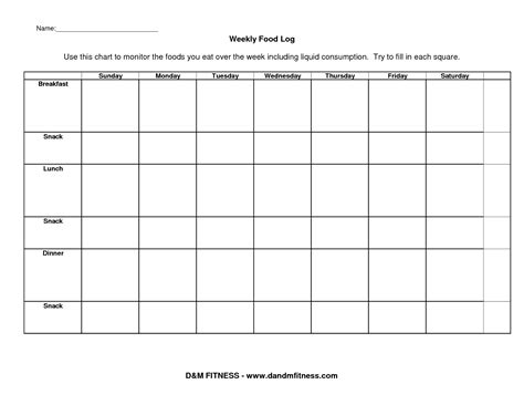 weekly food log chart printable chart food charts chart