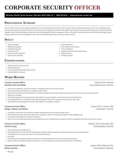 security officer resume templates   sample security officer