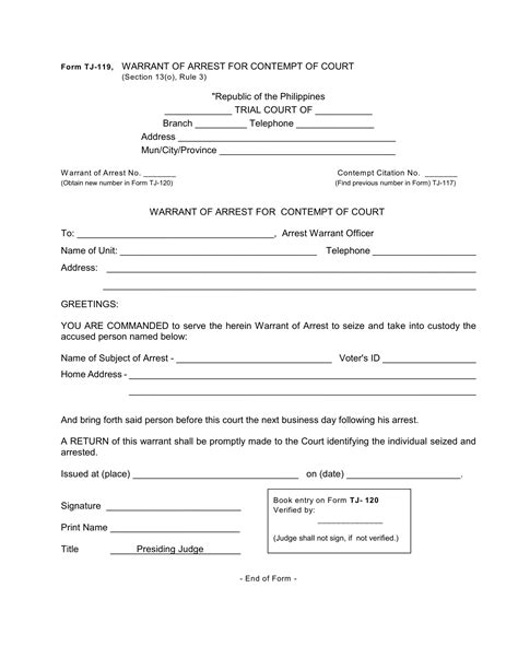 warrant  arrest sample form fill  printable  forms