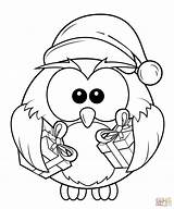 Christmas Coloring Gift Box Owl Getcolorings Pages Print Color sketch template