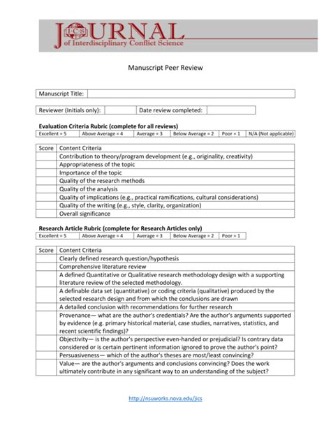 manuscript peer review form