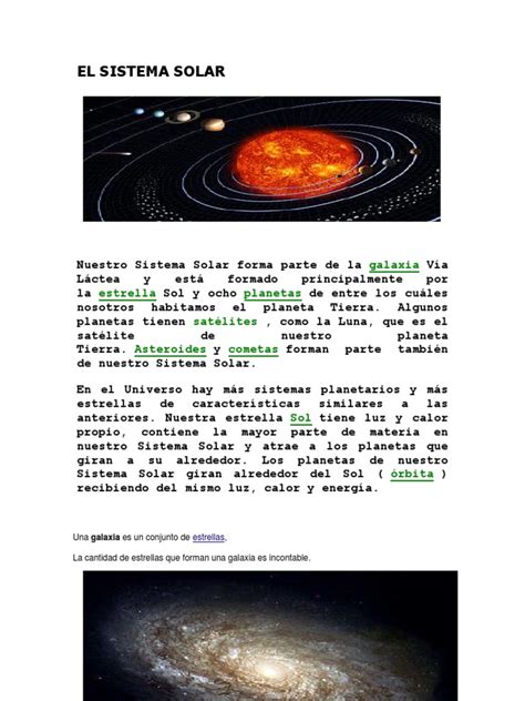 el sistema solar texto informativo